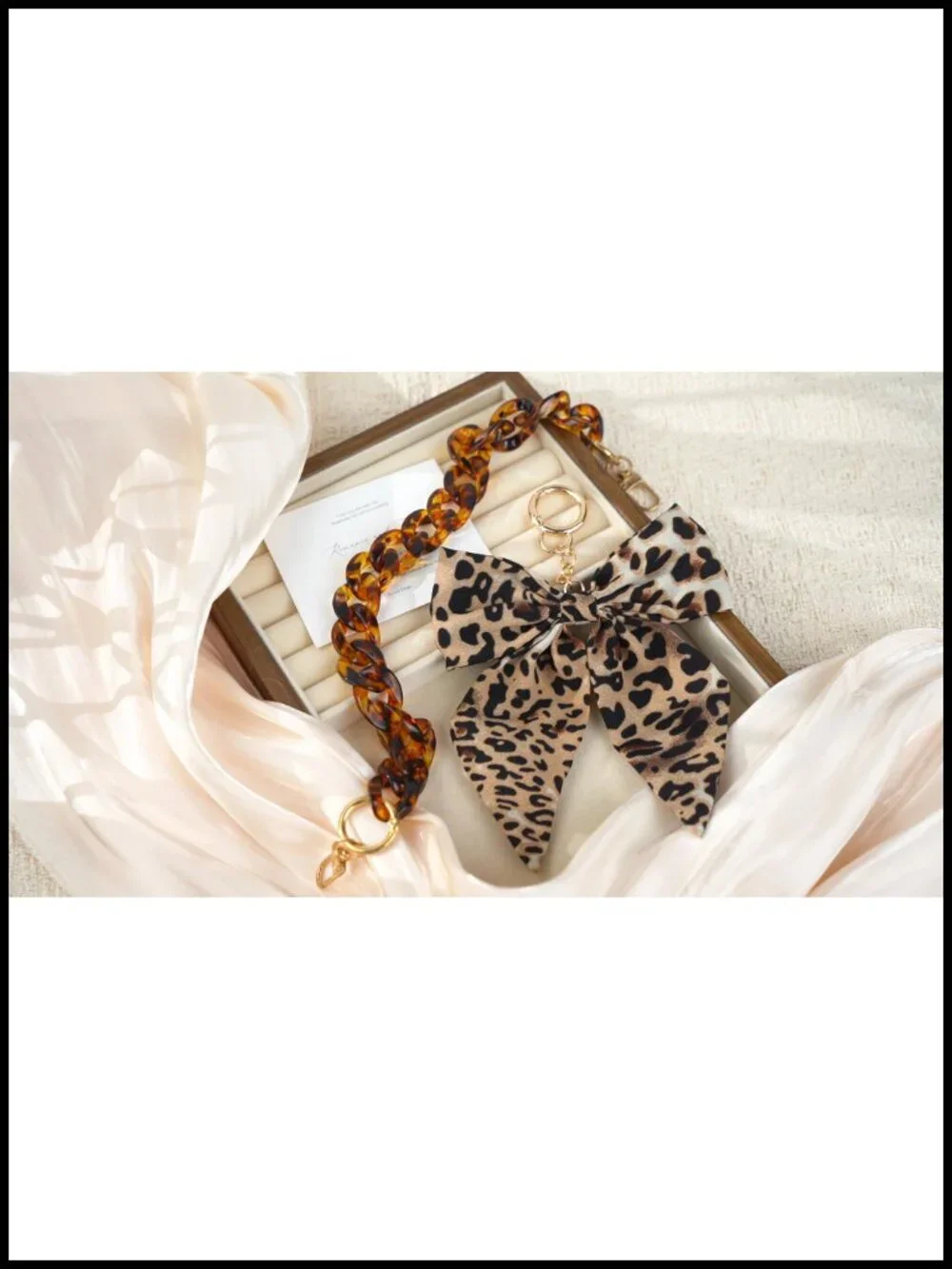 Leopard Bow Purse Charm Keychain with Bag Chain